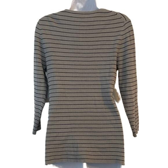 Philosophy Republic Clothing Women's Striped Black Grey White V Neck Blouse  XL - Picture 6 of 6